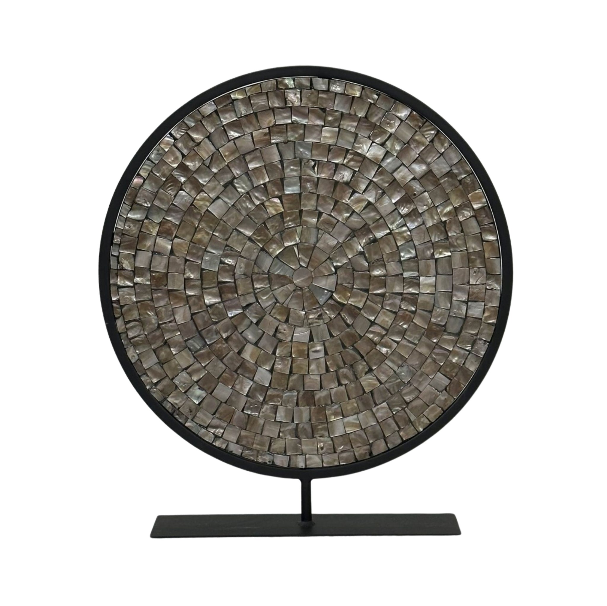 Cherryl Bronzen rond capiz beeld op metalen voet PTMD