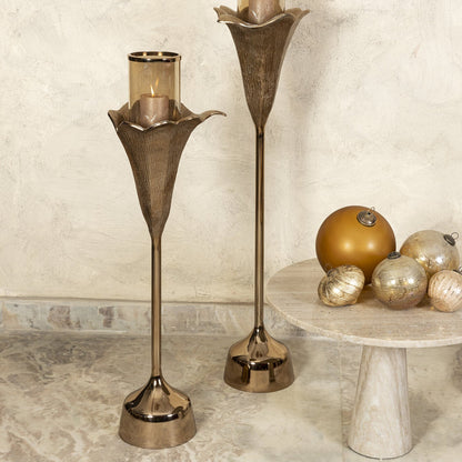 Windlicht Kourtney Bloemvorm Gegoten Aluminium Brons PTMD