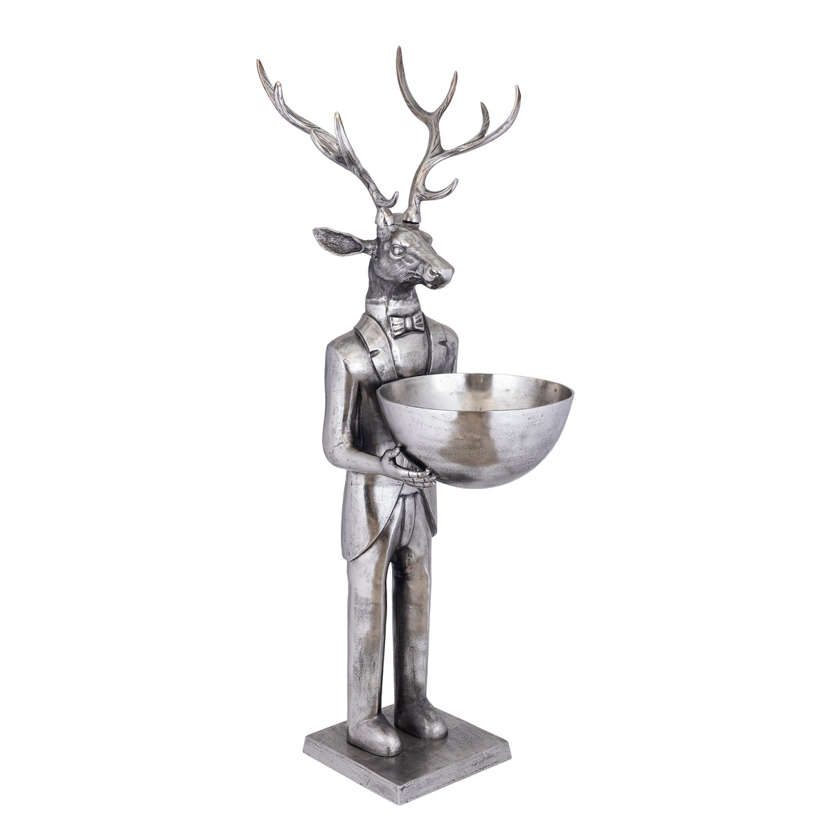 Rentierfigur mit Schale Gun Metal 192cm Large PTMD