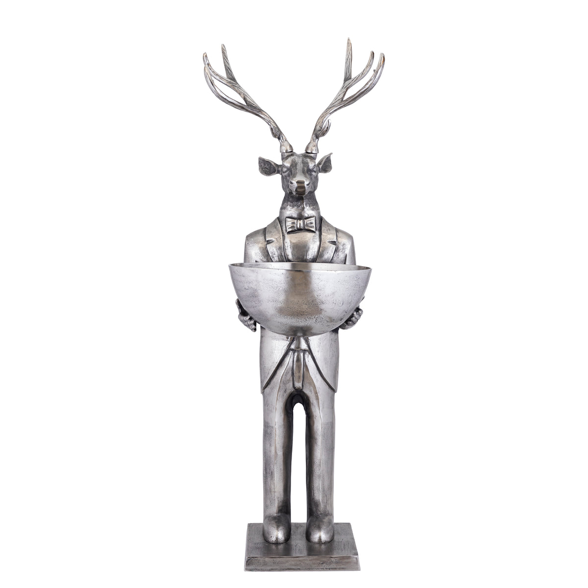 Rentierfigur mit Schale Gun Metal 192cm Large PTMD