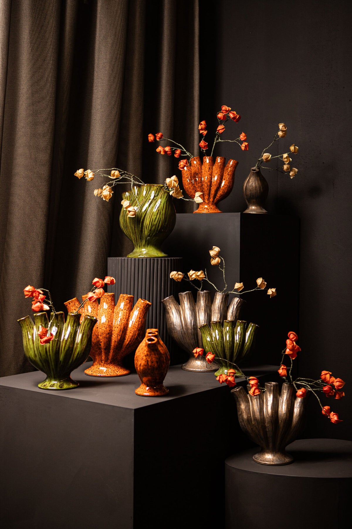 Gylian Orange Tubes Shaped Ceramic Vase L 33 x 17.5 x 30cm PTMD