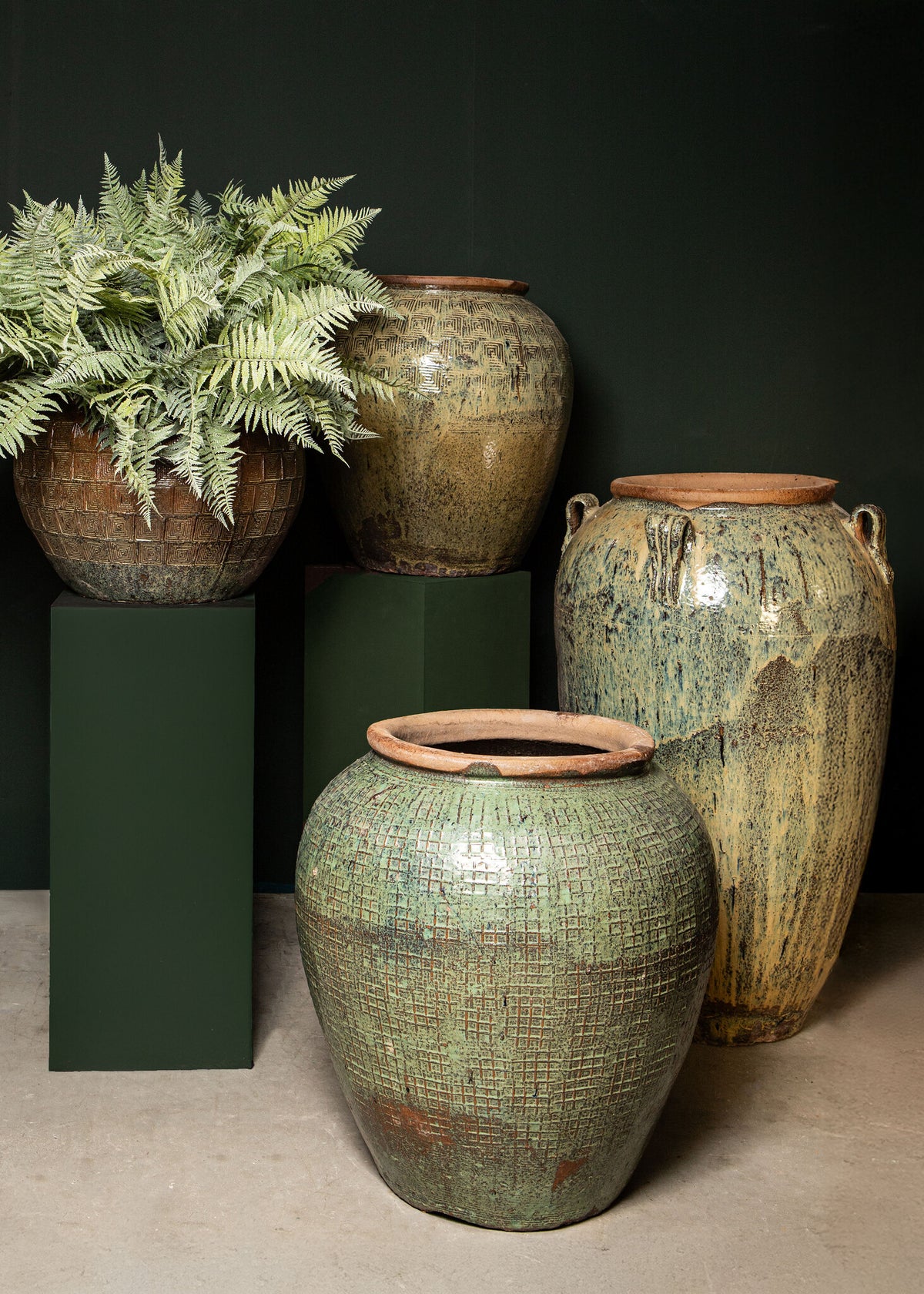 Lisie Natural Blue Ceramic Pot Piramid Pattern Low PTMD