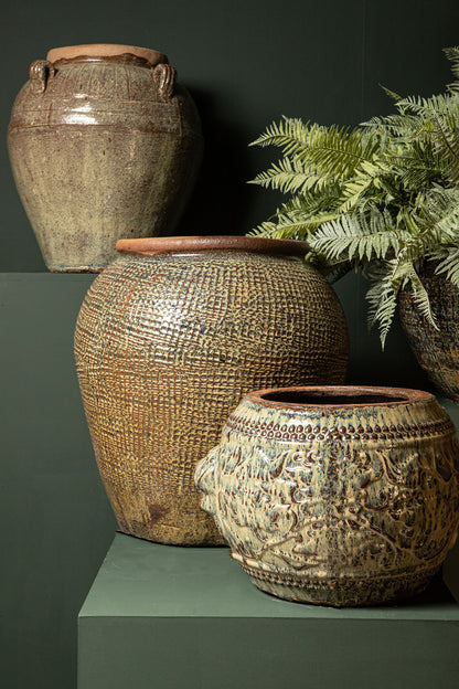 Pot Lisie Naturel Blauw Keramiek Dragon Patroon PTMD