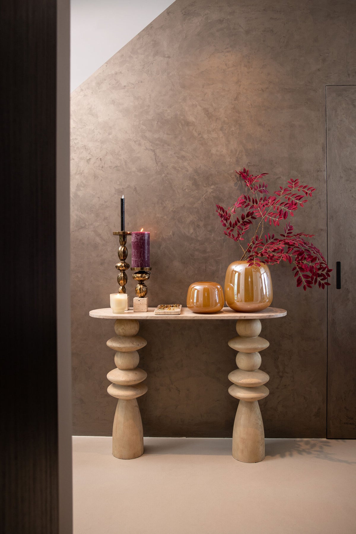Sidetable Callain Natural Mango Wood  Marble Ovaal PTMD