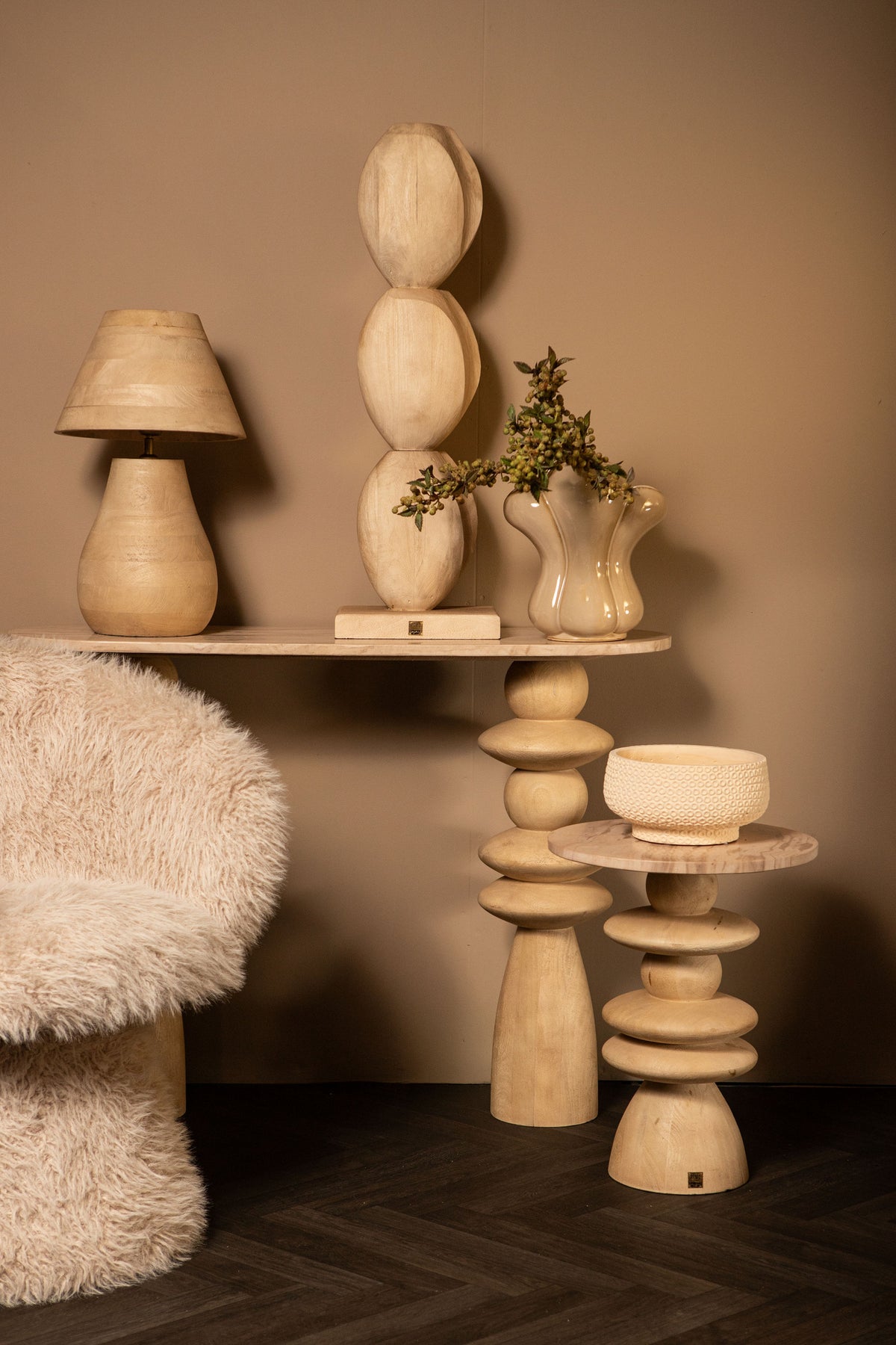 Tafellamp Peake Naturel Mangohout Small PTMD