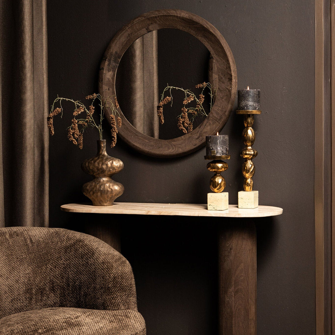 Noam Brown Mango Wood Round Mirror S Dia 70cm x 5cm PTMD