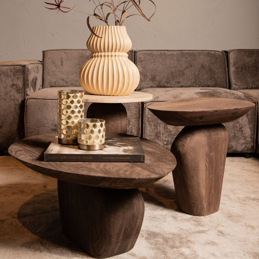 Harshad Brown Mango Wood Side Table Organic PTMD
