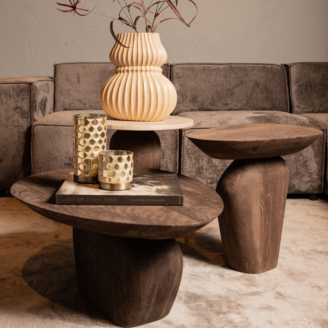 Harshad Brown Mango Wood Side Table Organic PTMD