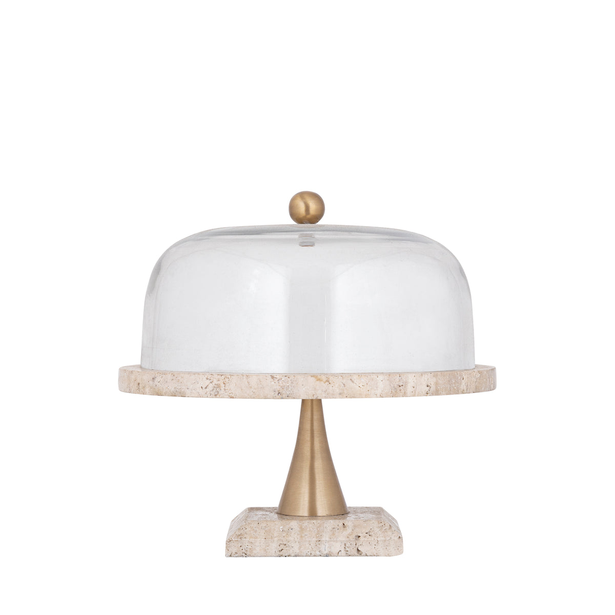 Kuchenteller Lyron Naturell Travertin Rund Glas Bell Large PTMD