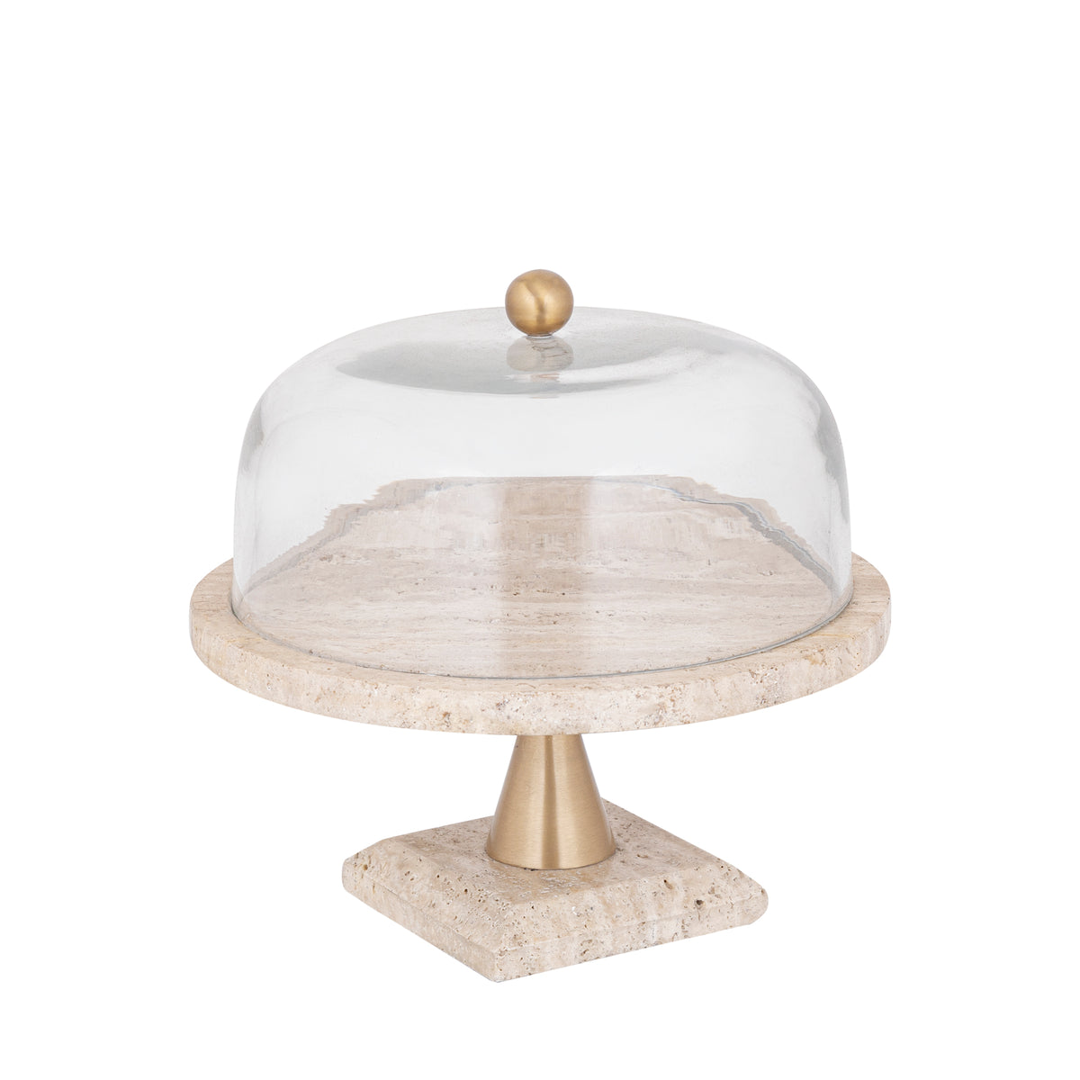 Kuchenteller Lyron Naturell Travertin Rund Glas Bell Large PTMD