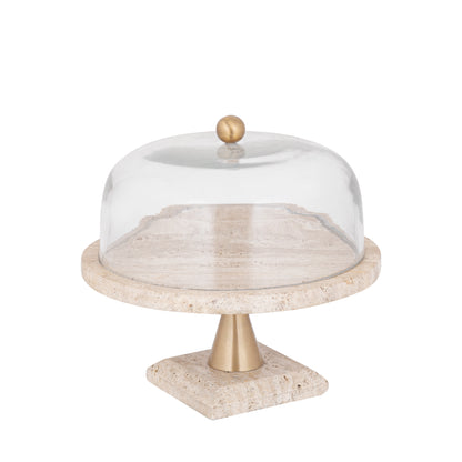 Kuchenteller Lyron Naturell Travertin Rund Glas Bell Large PTMD