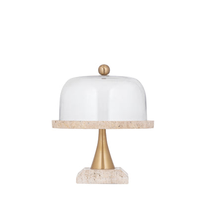 Kuchenteller Lyron Natur Travertin Rund Glas Bell Small PTMD