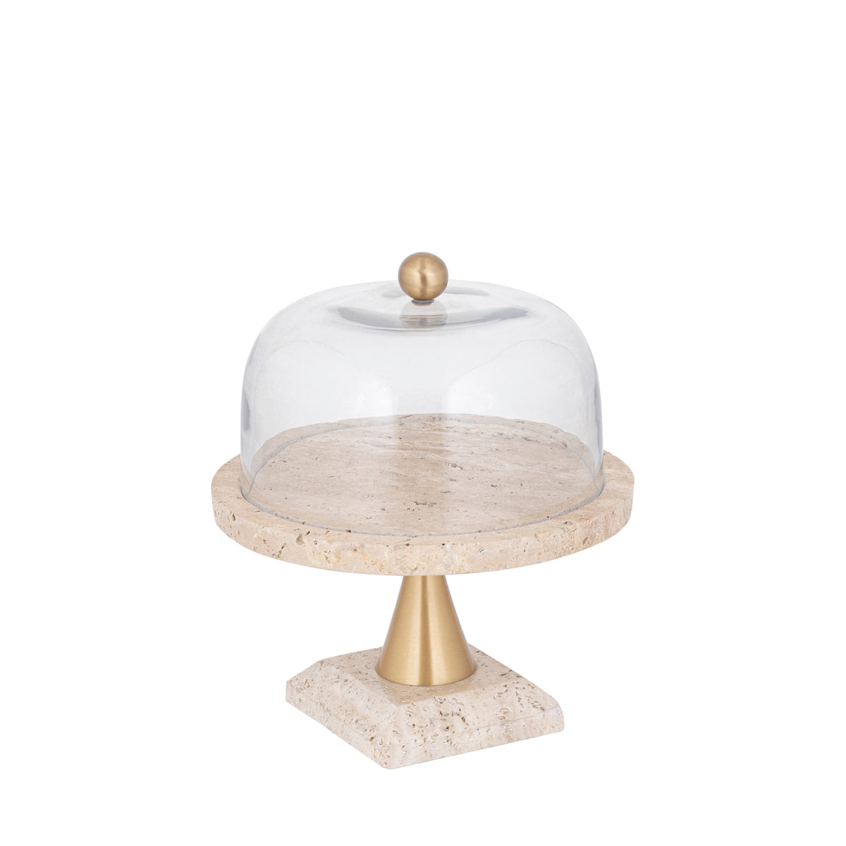 Kuchenteller Lyron Natur Travertin Rund Glas Bell Small PTMD