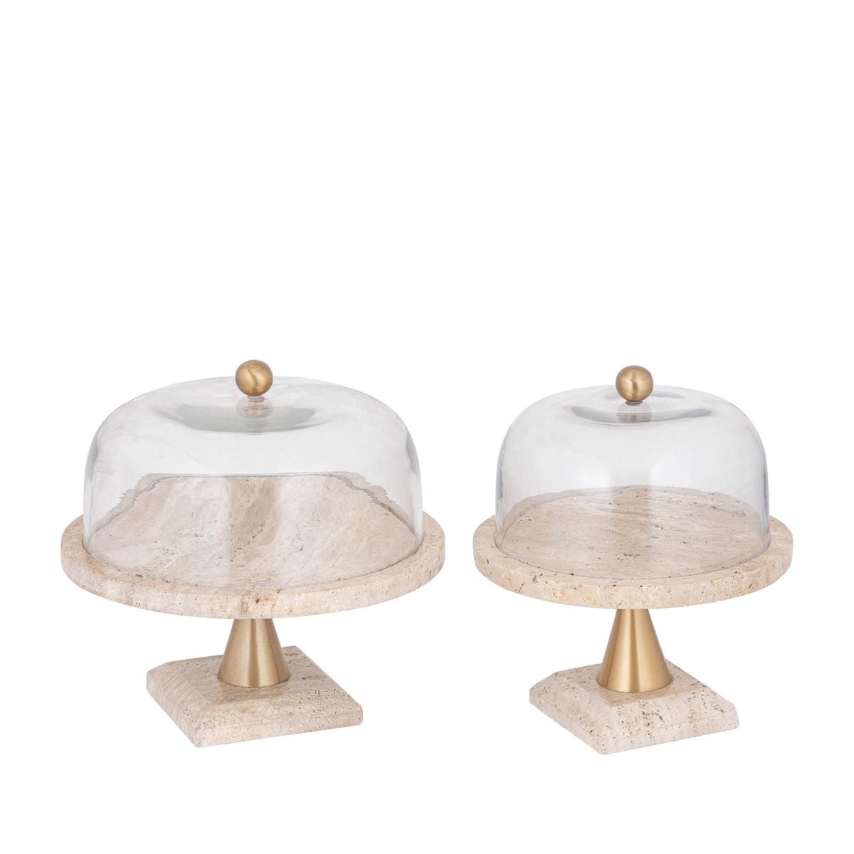 Kuchenteller Lyron Natur Travertin Rund Glas Bell Small PTMD