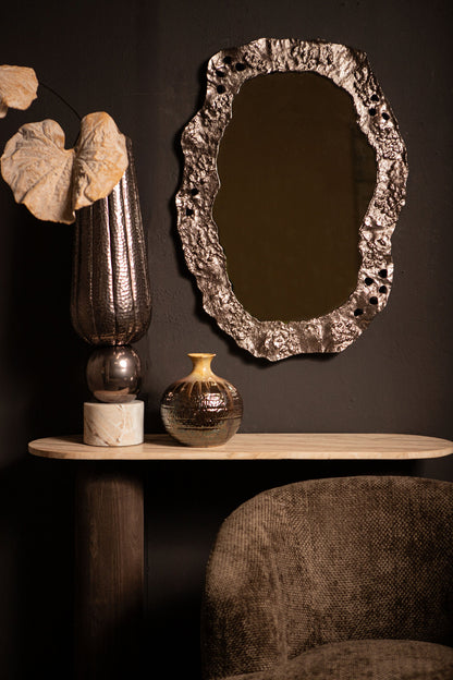 Marive Bronze Alu Sheet Vaas On Marmer Base Rond Dia20xH76cm PTMD