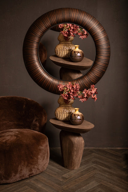Gezzy Brown Wooden Mirror Thick Frame Round 110.5 x 5.5 x 110.5cm PTMD