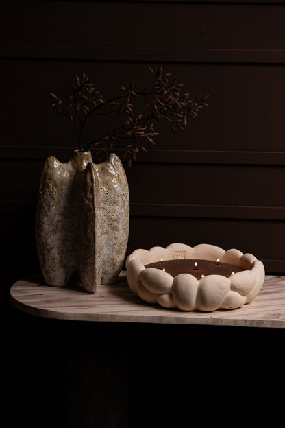Mikay White Cement Round Smooth Rock Bowl L PTMD