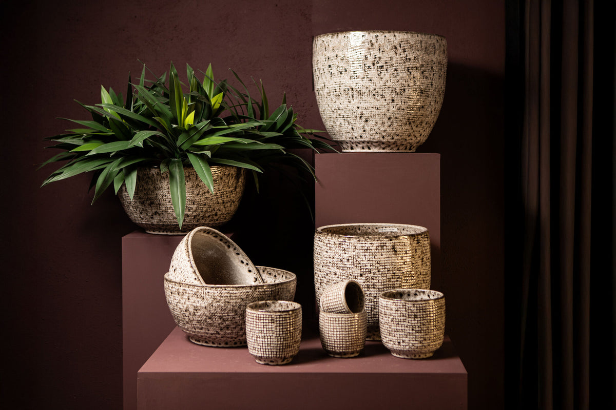 Elana White Round Ceramic Pot With Grey Pattern L dia30xH29cm PTMD