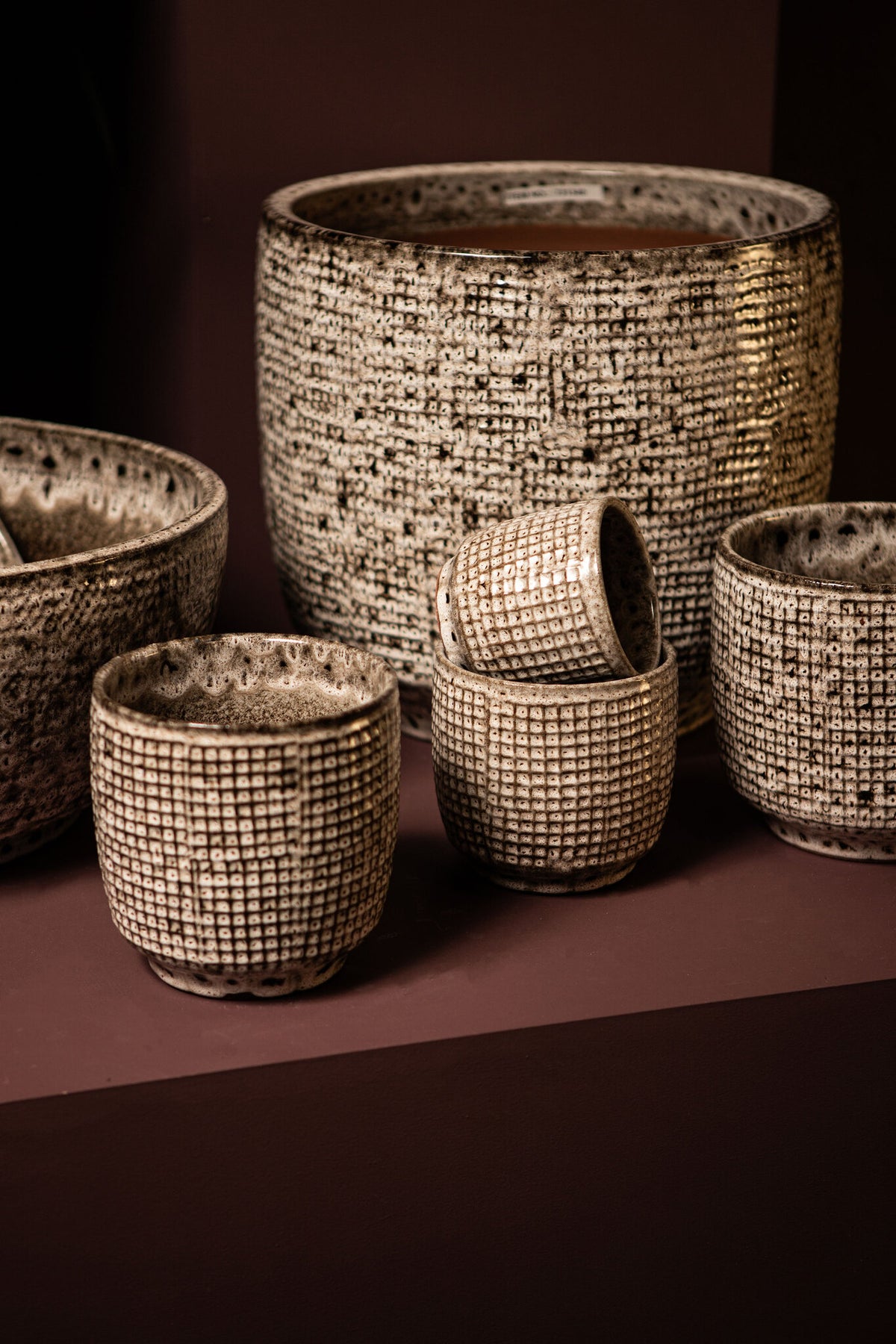 Elana White Round Ceramic Pot With Grey Pattern L dia30xH29cm PTMD