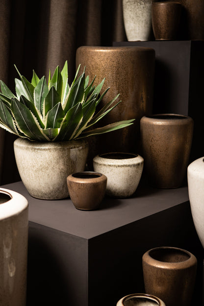 Kyleigh Bronze Round Ceramic Pot Smooth Low XL 45x37.5cm PTMD