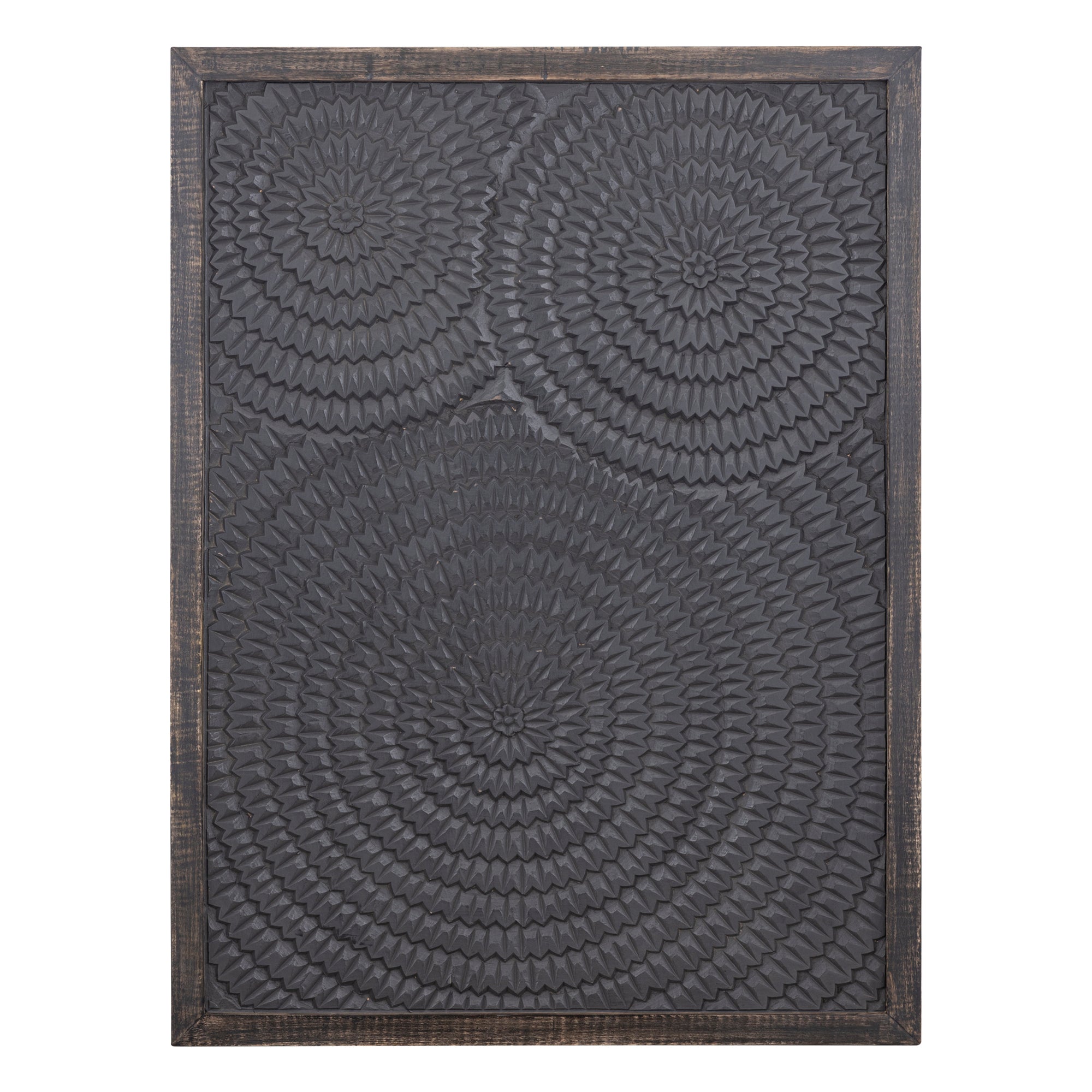 Levya Black Wooden Rect Wall Panel Round Pattern PTMD