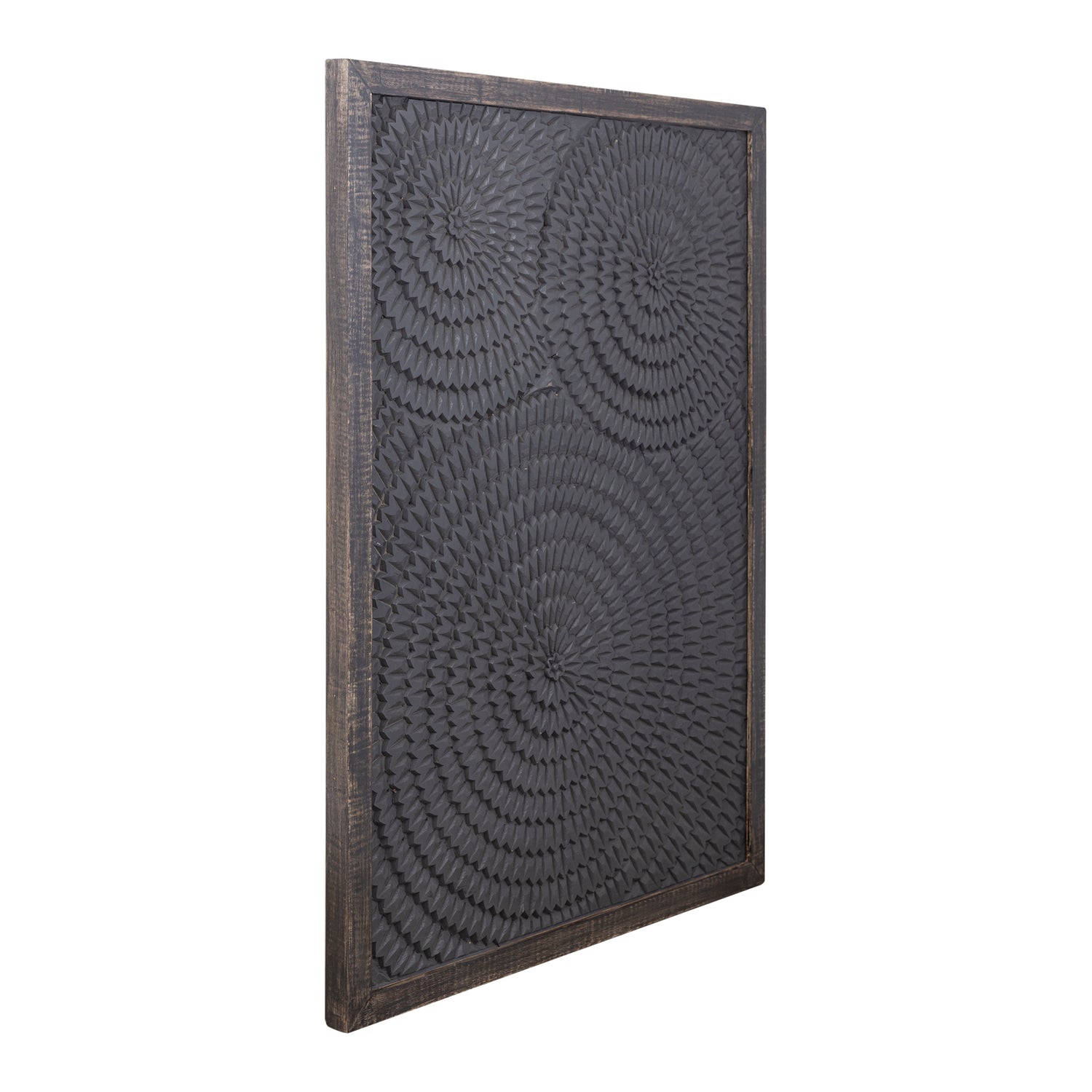 Levya Black Wooden Rect Wall Panel Round Pattern PTMD