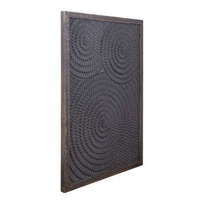 Levya Black Wooden Rect Wall Panel Round Pattern PTMD