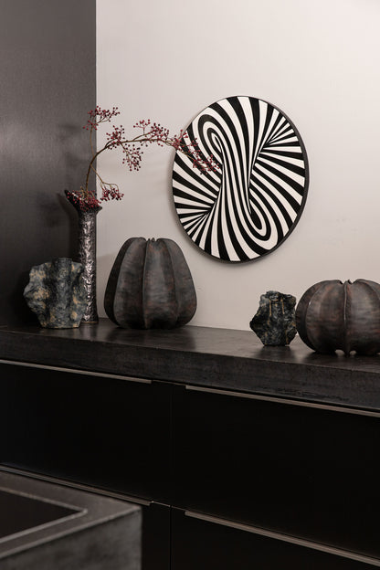 Grayson Black Ceramic Round Ribbed Vase High Dia 28cmxH42cm PTMD