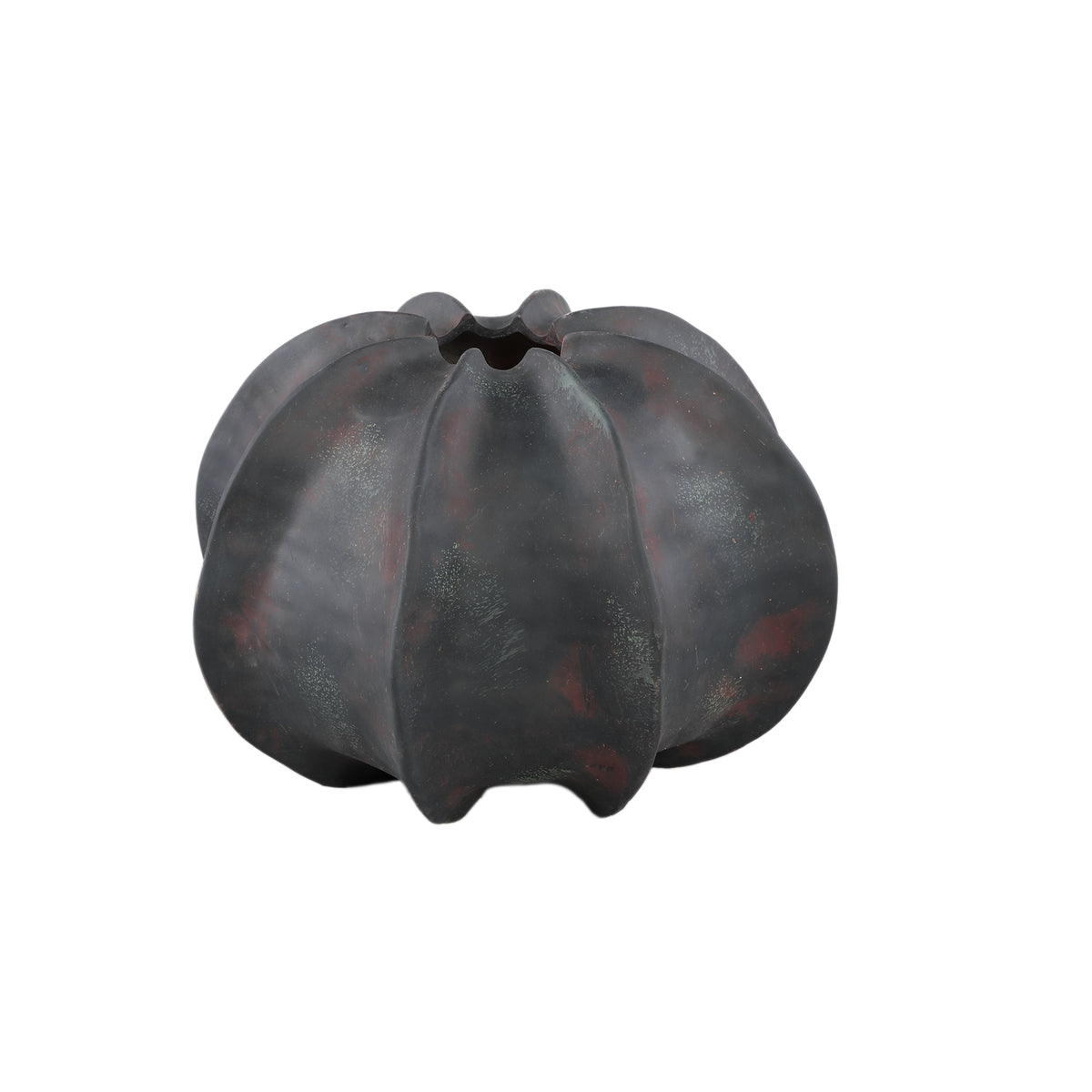 Grayson Black Ceramic Round Ribbed Vase Low Dia30cmxH22cm PTMD