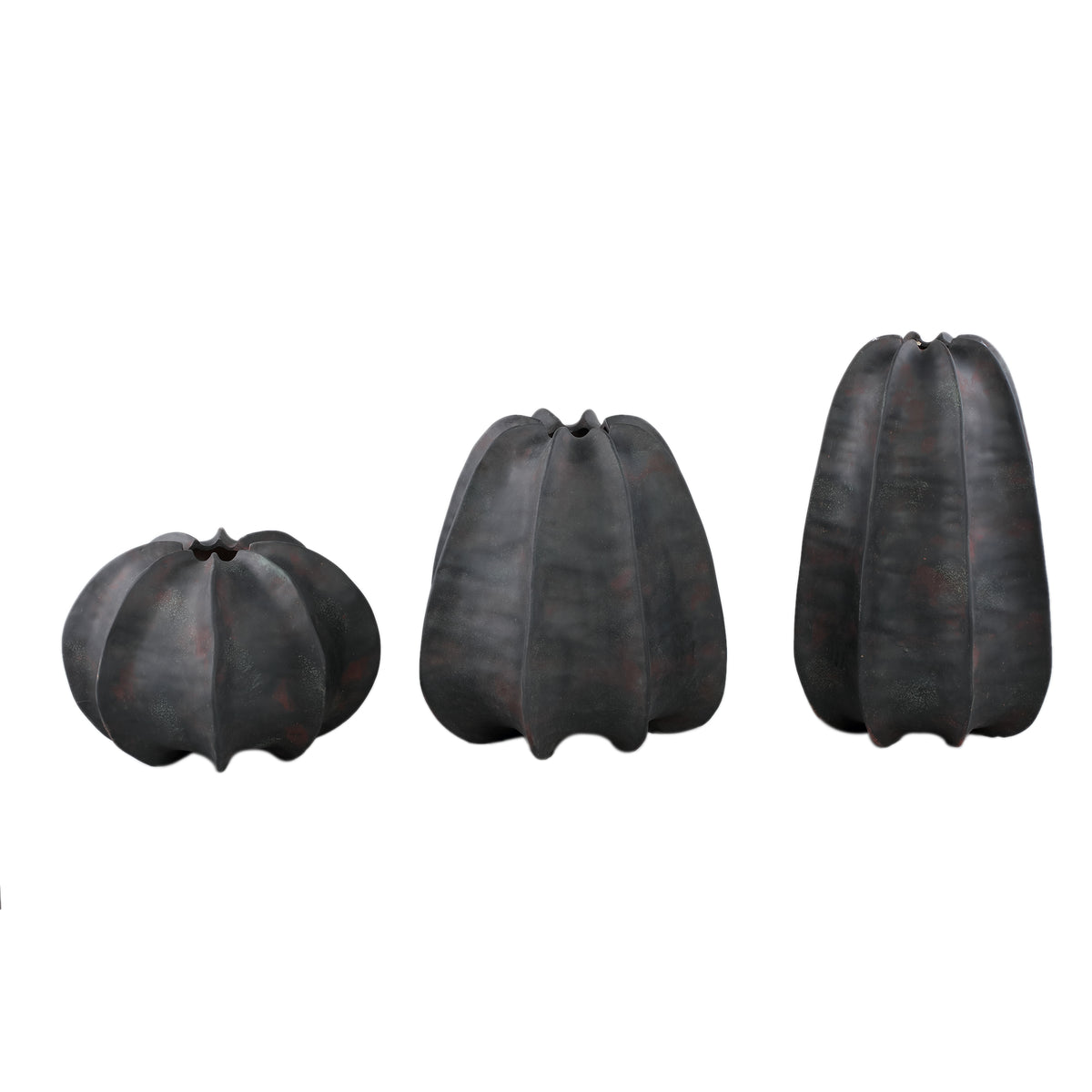 Grayson Black Ceramic Round Ribbed Vase Low Dia30cmxH22cm PTMD