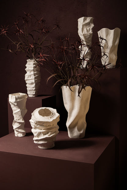 Aharon White Ceramic Irregular Shaped Vase Slim L 24x23x51cm PTMD