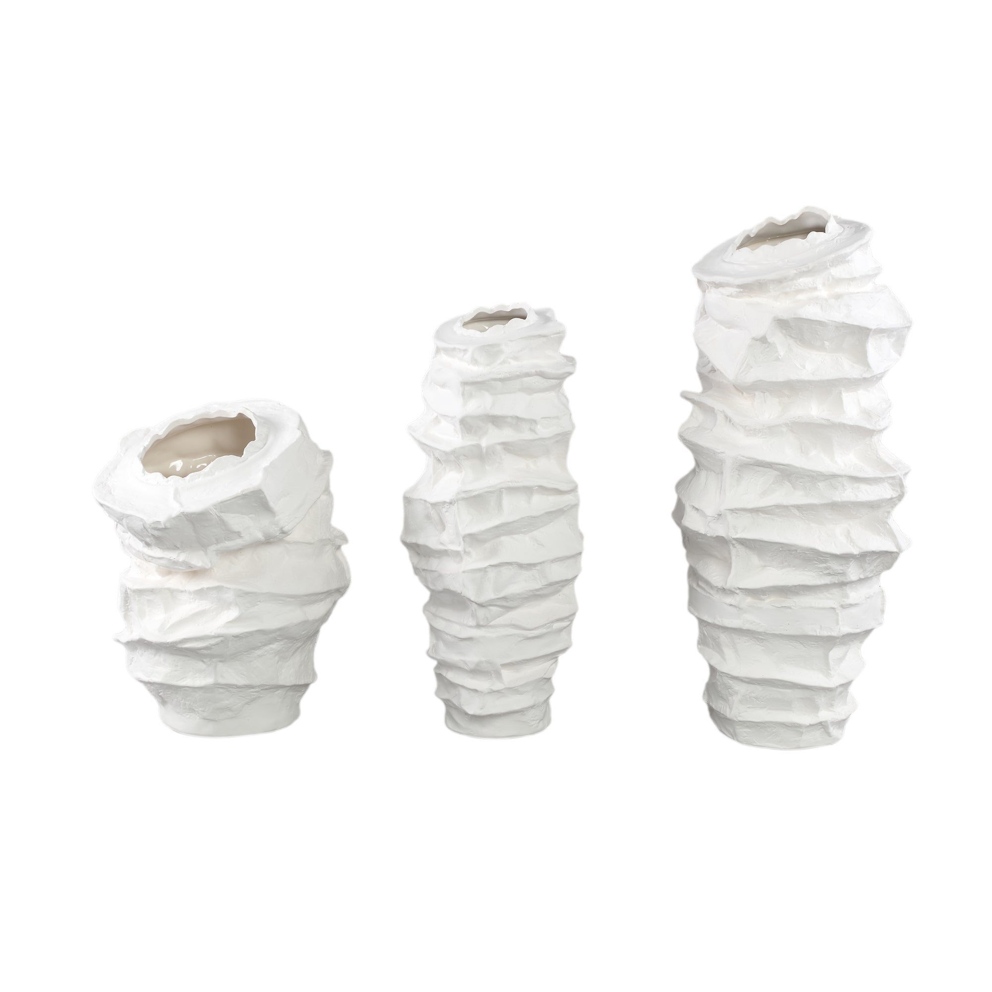 Aharon White Ceramic Irregular Shaped Vase Slim S 20x18x42cm PTMD