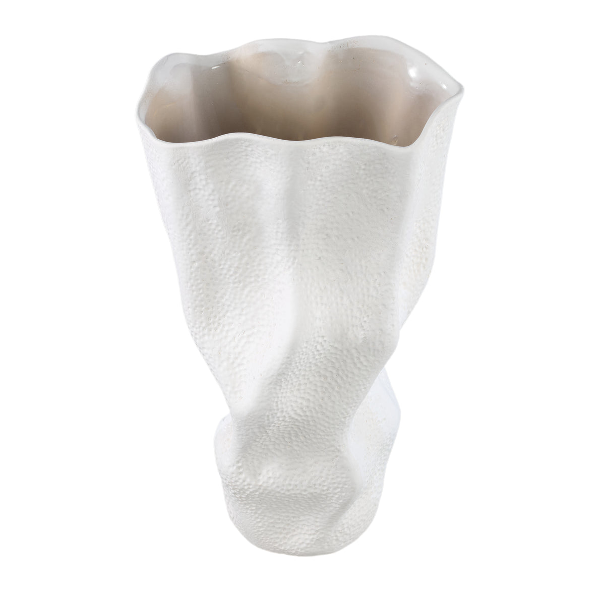 Violettee White Ceramic Wavy Vase Dot Pattern L 	26x20x46cm PTMD