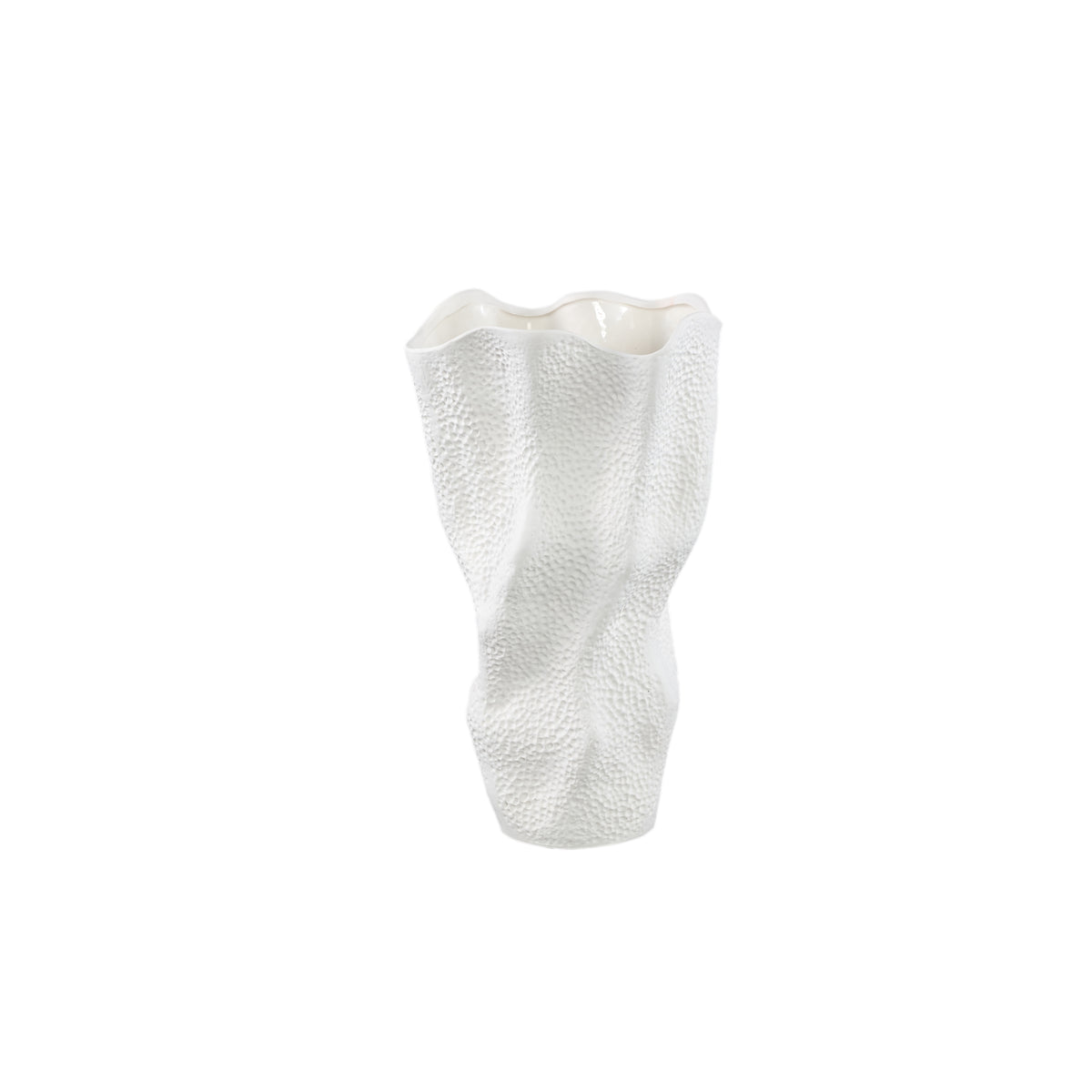 Violettee White Ceramic Wavy Vase Dot Pattern S 22x17x38cm PTMD