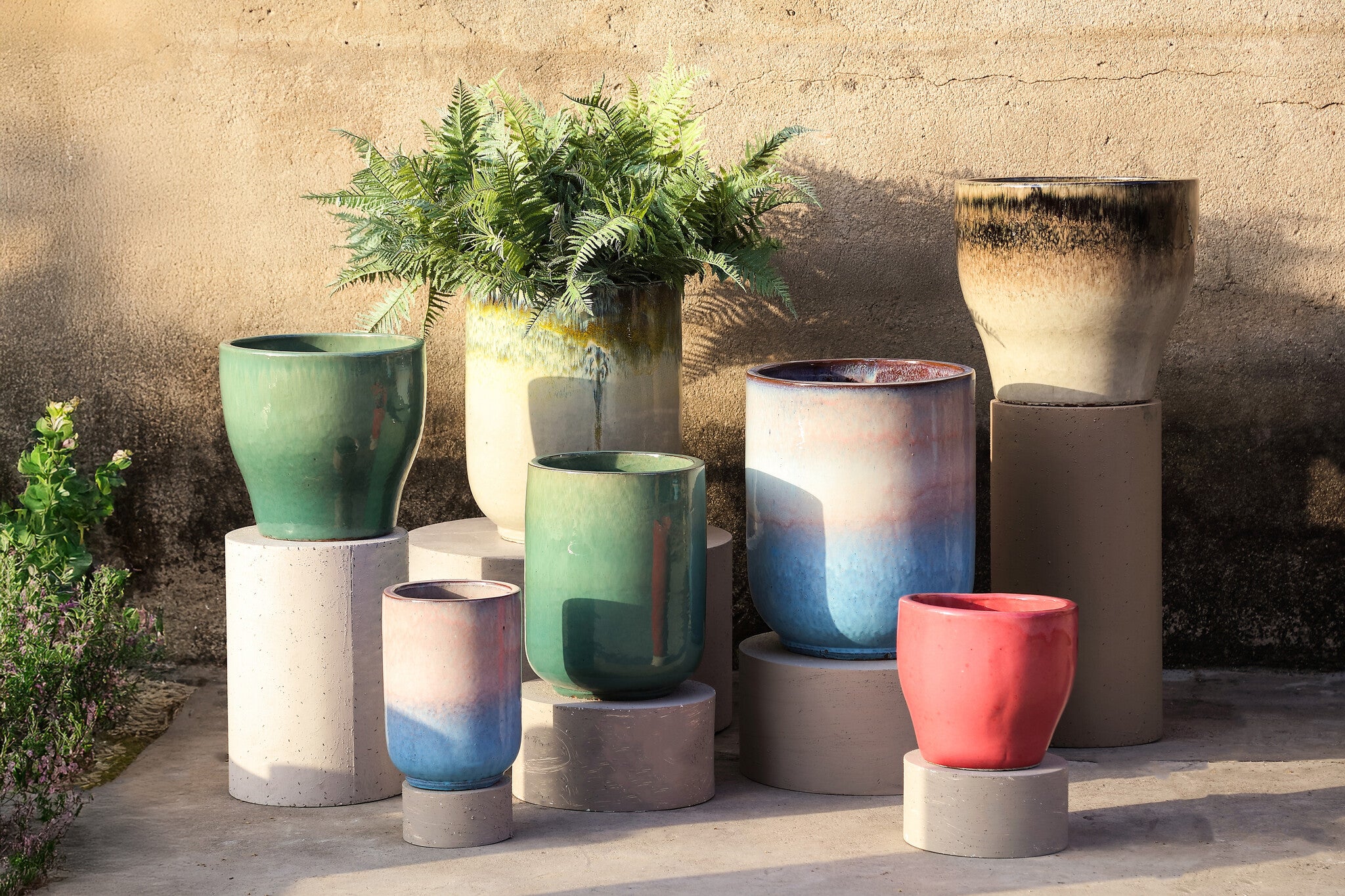 Pot Rozay Teal Keramiek Rond  Hoog Set van 3 PTMD