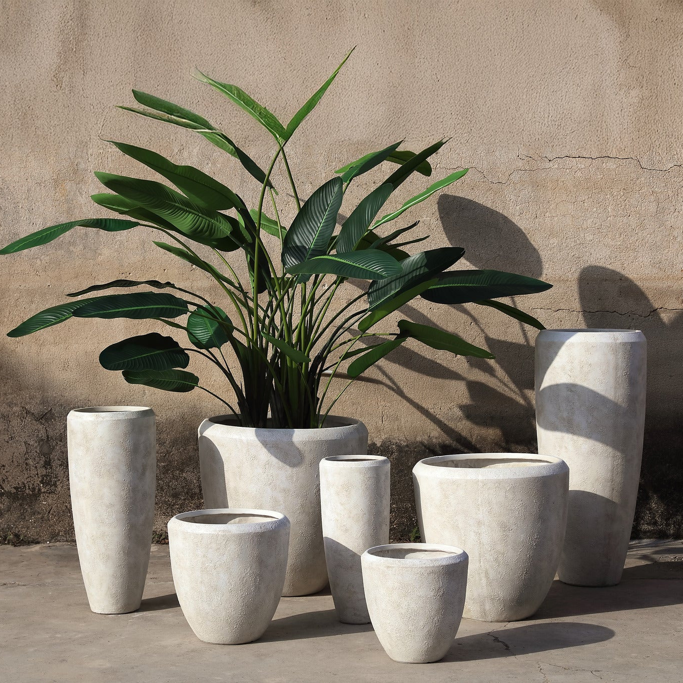 Dashima Cream GRC Bombey Pot Low Round Set Of 4 PTMD