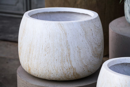 Amilee Beige GRC Marble Look Pot Round Set Of 2 PTMD