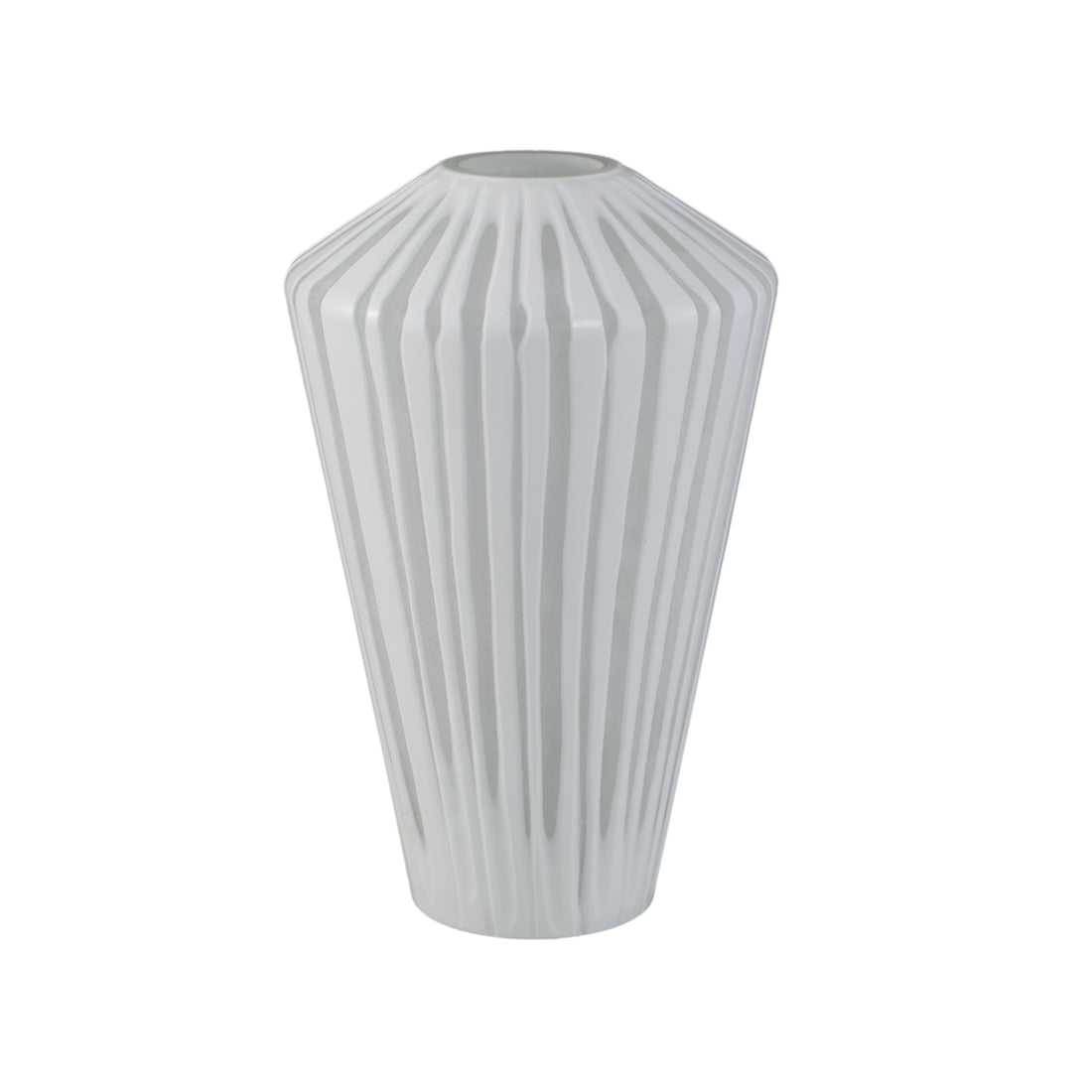 Ireka White Handcut Solid Glass Vase Angular Round Large PTMD