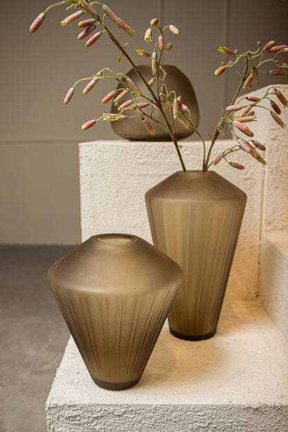 Damiri Brown Glass Handcut Vase Lines L PTMD