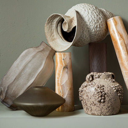 Damiri Brown Glass Handcut Vase Lines S PTMD