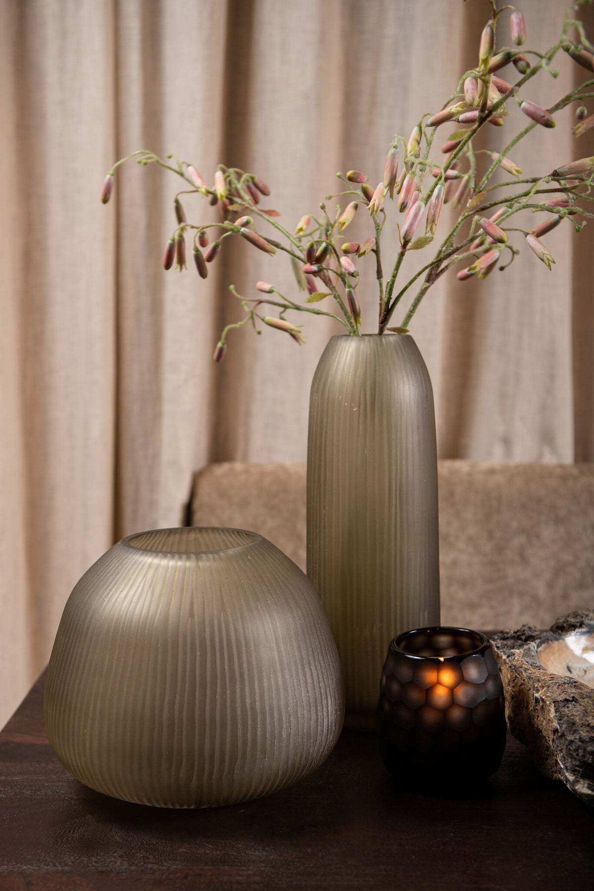 Vaas Marria Bruin Glas Ribbel Rond Large PTMD