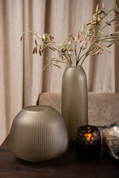 Vaas Marria Bruin Glas Ribbel Rond Large PTMD