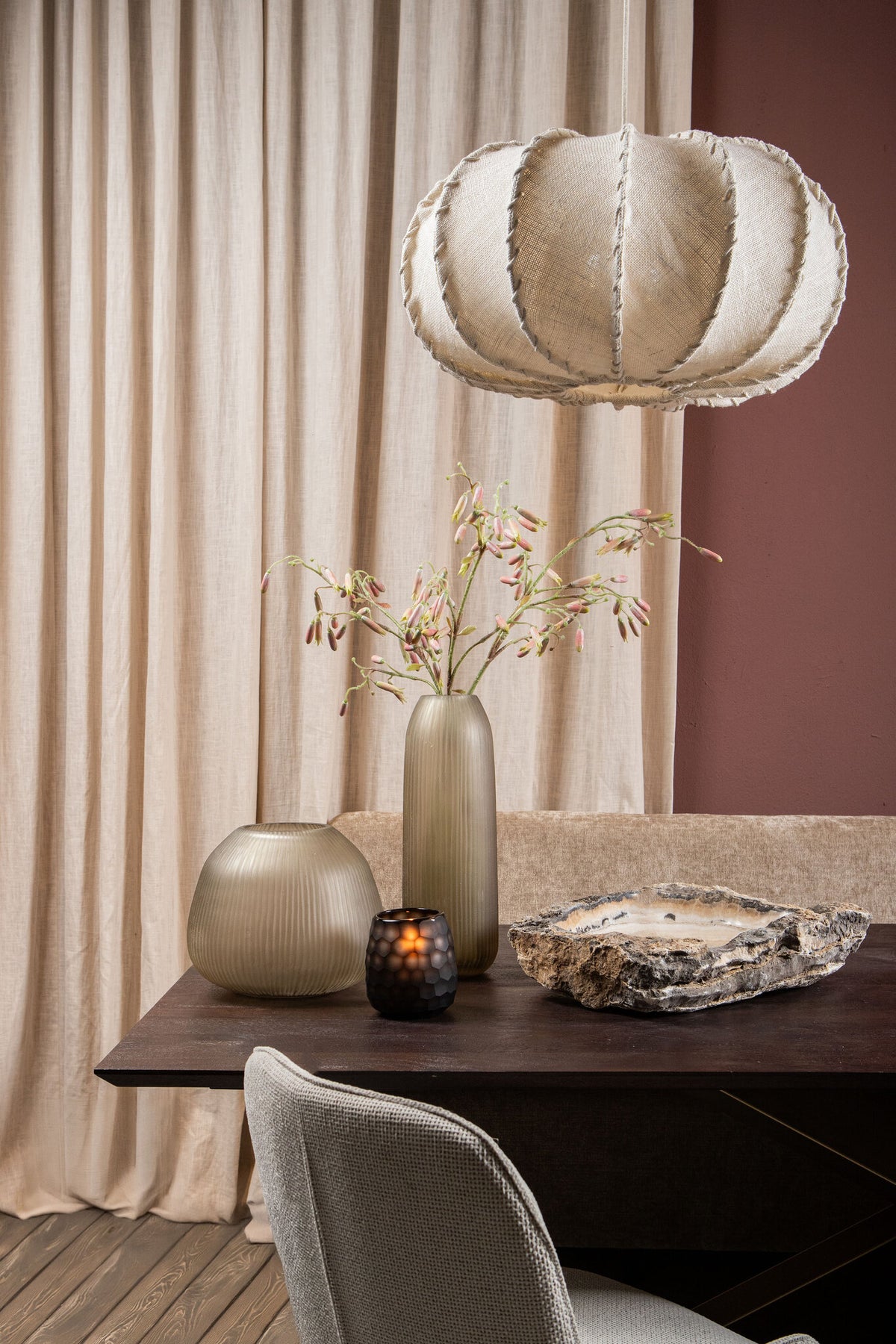 Vaas Marria Bruin Glas Ribbel Rond Large PTMD