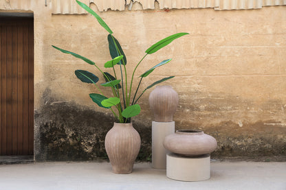 Beautii Brown Fiber Cement Pot Ribbed Structure L PTMD