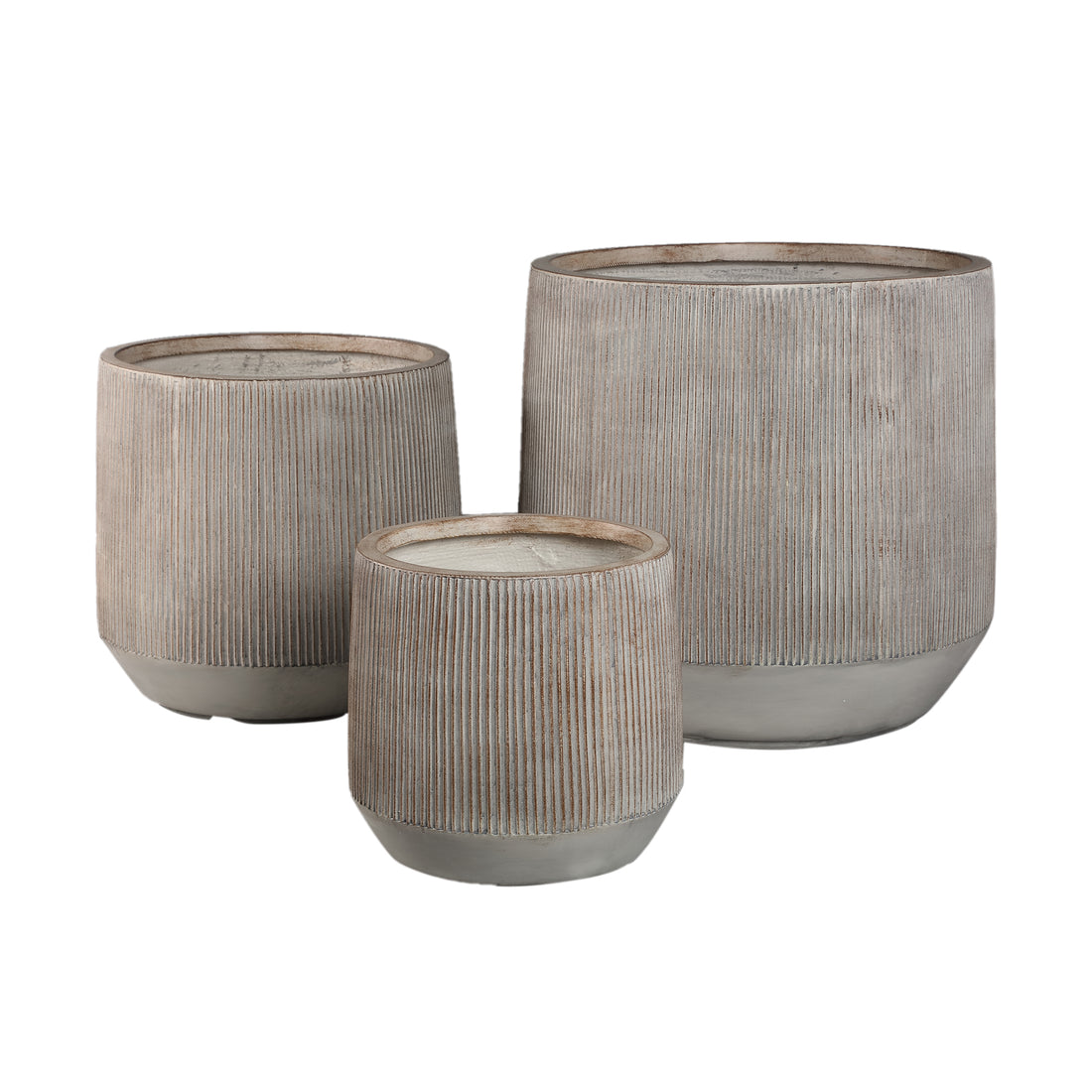 Olav Light Brown Fiber Cement Pot Set Of 3 Low PTMD