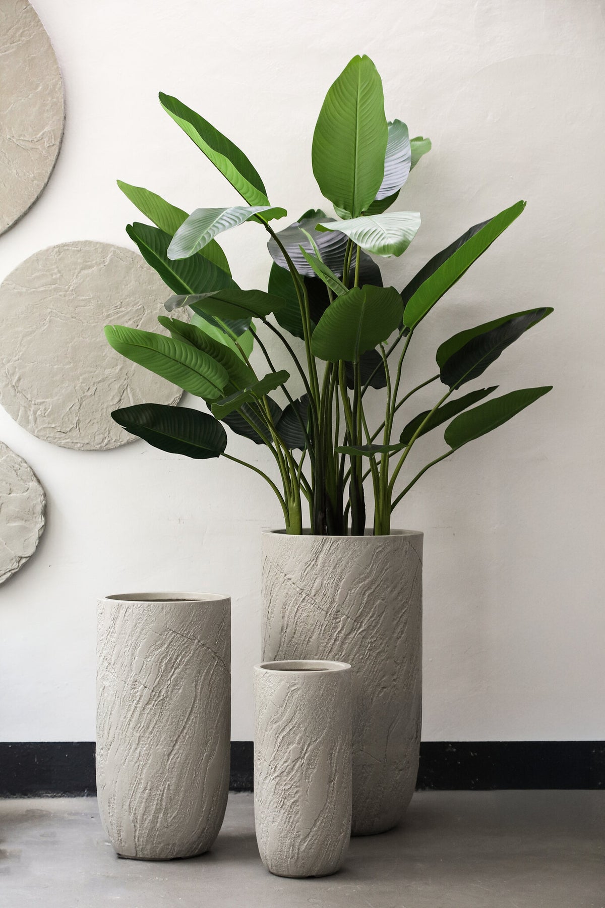 Berwin Beige Fiber Cement Rock Pot Set Of 3 High PTMD
