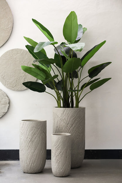 Berwin Beige Fiber Cement Rock Pot Set Of 3 High PTMD