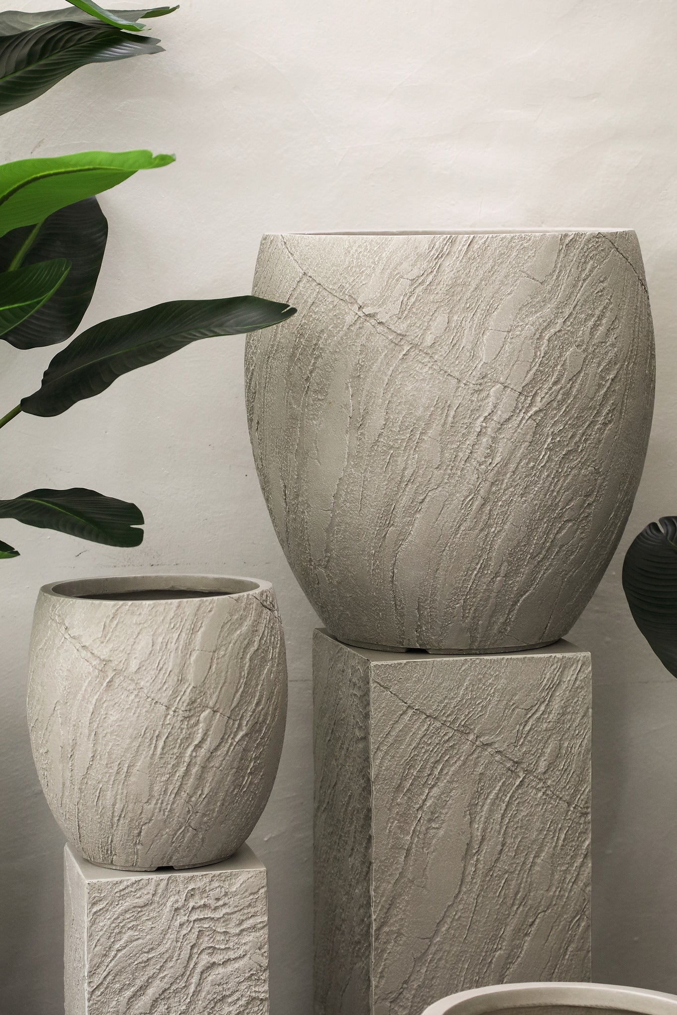 Berwin Beige Fiber Cement Rock Pot Set Of 3 Bombay PTMD