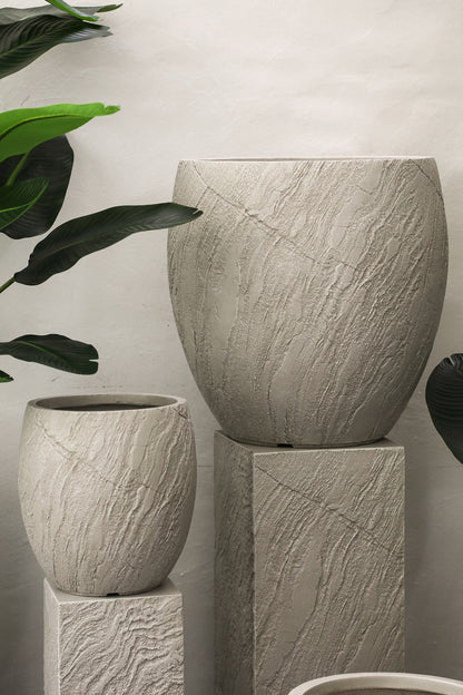Berwin Beige Fiber Cement Rock Pot Set Of 3 Bombay PTMD