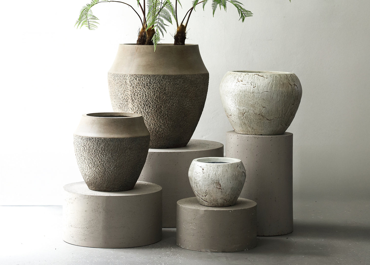 Pearce Taupe Fiber Cement Pot Set Of 2 PTMD